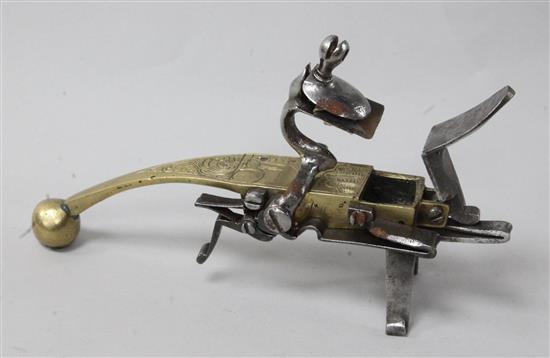 A brass and steel Tinder pistol c.1650-80, probably Nurnberg, 6.75in.